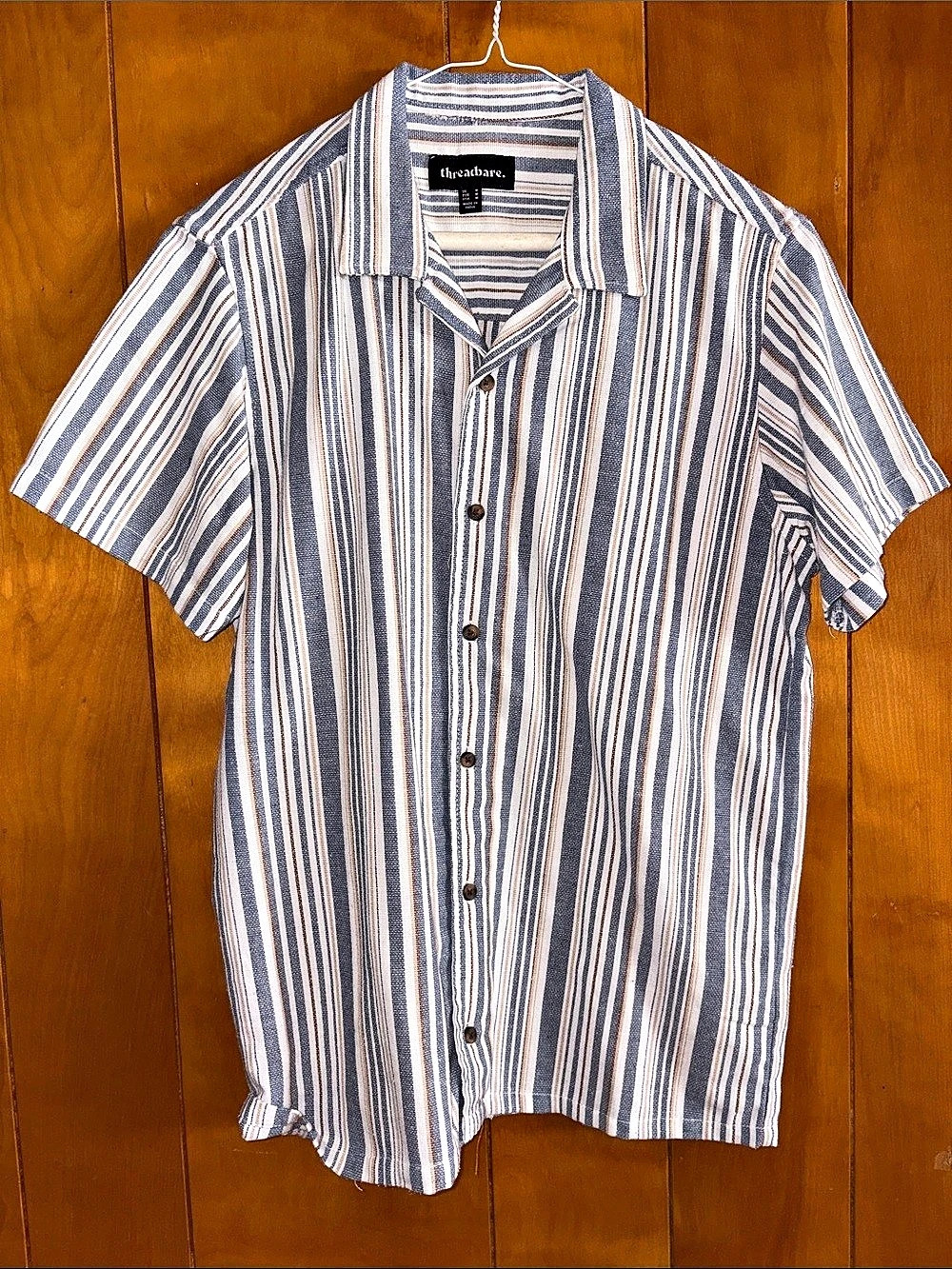 threadbare. Striped Camp Shirt in Blue & White Size Medium